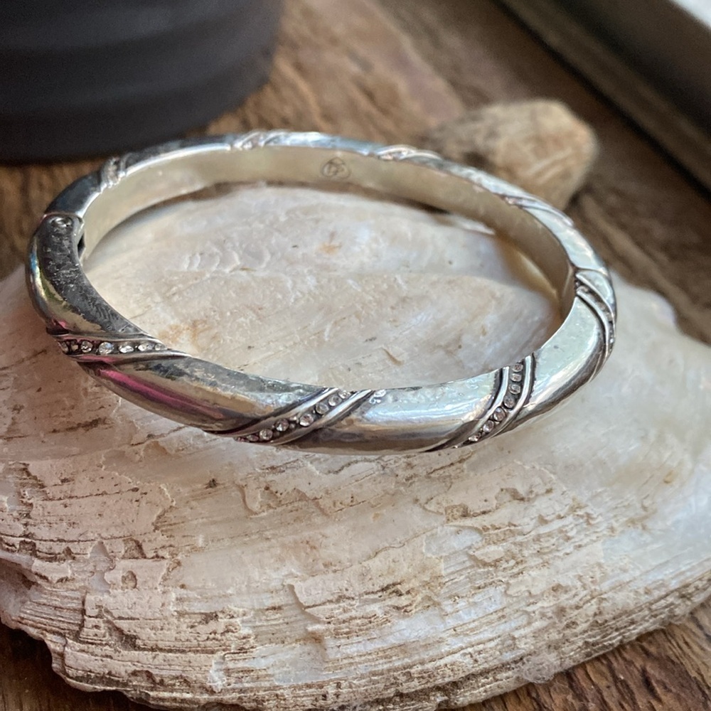 Brighton silver and crystal inset hammered hinged bangle bracelet